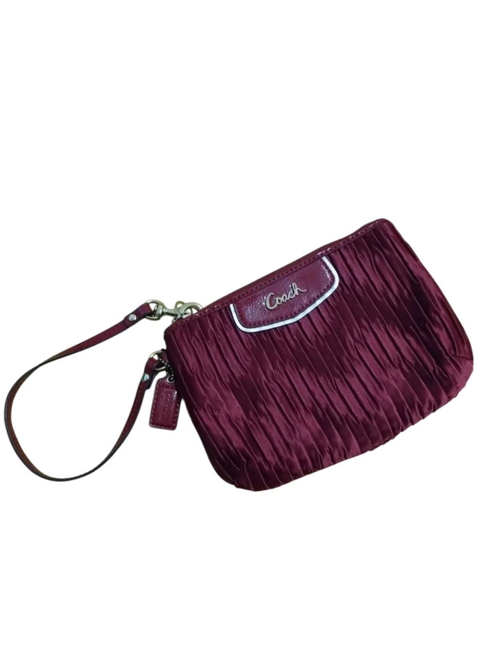Coach Ashley Vintage Y2K Satin Burgundy Wristlet Red Pleated Clutch Bag - Picture 1 of 4